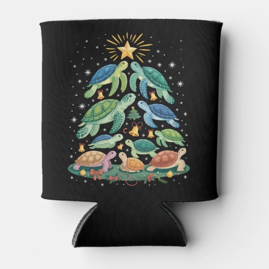 Funny Christmas Turtle Gift Turtle Christmas Tree Dosenkühler (Vorderseite)