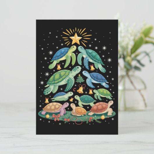 Funny Christmas Turtle Gift Turtle Christmas Tree Einladung (Stehend Vorderseite)