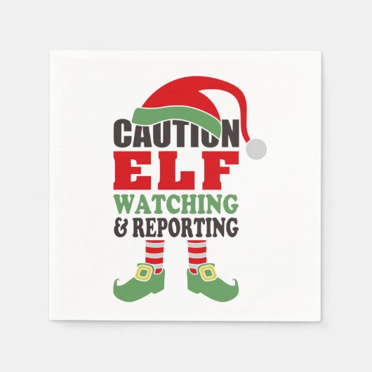 Funny Christmas Typografy - Vorsicht Elf Watching Serviette (Vorderseite)