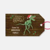 Funny Christmas Velociraptor Dinosaur Custom Text Geschenkanhänger (Vorderseite (Horizontal))
