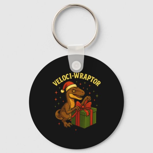 Funny Christmas Velociraptor Pun Veloci-wraptor Schlüsselanhänger (Vorderseite)