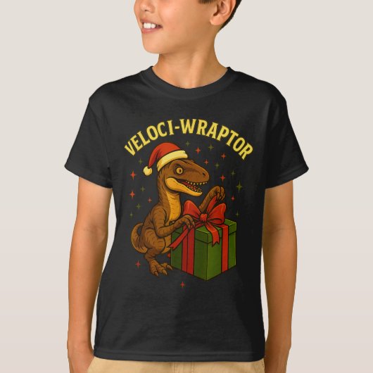 Funny Christmas Velociraptor Pun Veloci-wraptor  T-Shirt (Vorderseite)