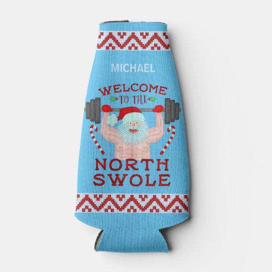 Funny Christmas Weihnachtsmann Swole Weightlift Flaschenkühler (Vorderseite)