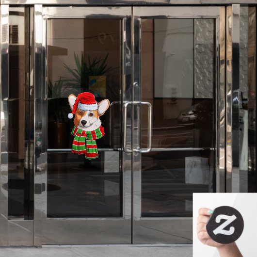 Funny Christmas Welsh Corgi Pembroke Santa Claus Fensteraufkleber (Büro Tür)