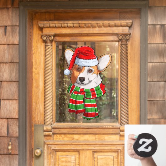 Funny Christmas Welsh Corgi Pembroke Santa Claus Fensteraufkleber (Haustür)