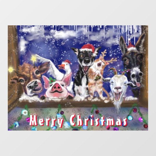 Funny Christmas Window Cling Happy Animal Party Fensteraufkleber (Blatt)