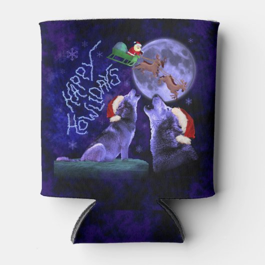 Funny Christmas Wolf Pun Happy Howlidays Dosenkühler (Vorderseite)