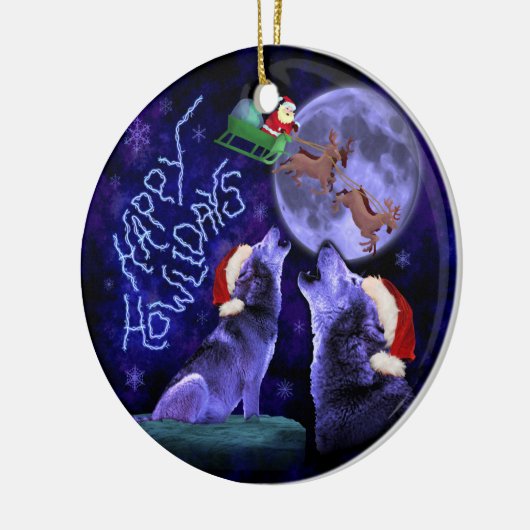 Funny Christmas Wolf Pun Happy Howlidays Spaß Keramikornament (Links)