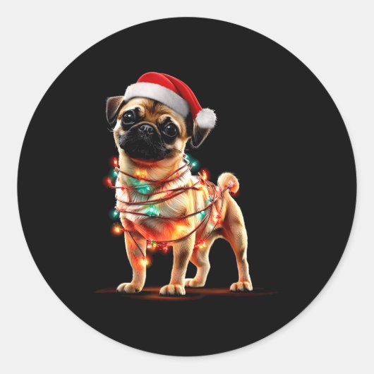 Funny Chug Christmas Graphics Dog Lights Lover Runder Aufkleber (Vorderseite)
