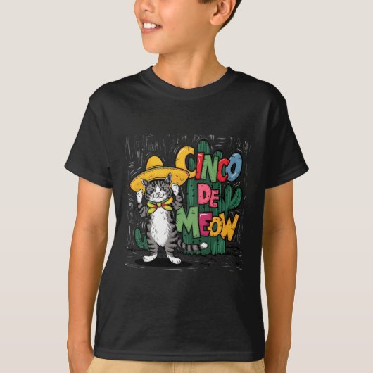 Funny Cinco De Mayo Cat Sombrero Poncho Party T-Shirt (Vorderseite)