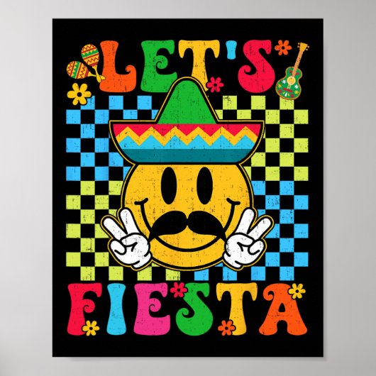 Funny Cinco De Mayo Checkered Let's Fiesta Lächeln Poster (Vorne)