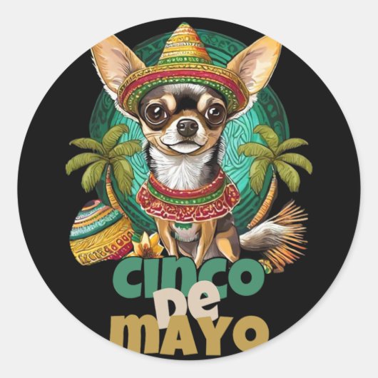 Funny Cinco De Mayo Dog Design Niedlich Chihuahua  Runder Aufkleber (Vorderseite)