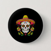 Funny Cinco De Mayo Funny Skull mit Sombrero Hat Button (Vorderseite)