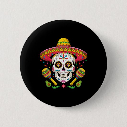 Funny Cinco De Mayo Funny Skull mit Sombrero Hat Button (Vorderseite)