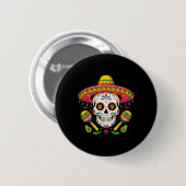 Funny Cinco De Mayo Funny Skull mit Sombrero Hat Button (Vorne & Hinten)