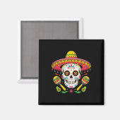 Funny Cinco De Mayo Funny Skull mit Sombrero Hat Magnet (Vorderseite/Rückseite)