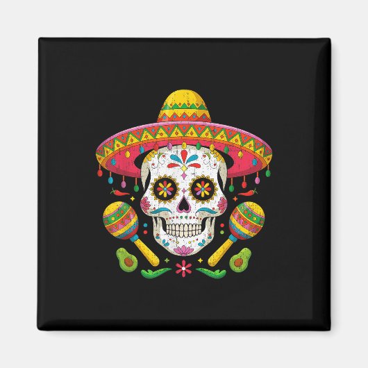 Funny Cinco De Mayo Funny Skull mit Sombrero Hat Magnet (Vorne)