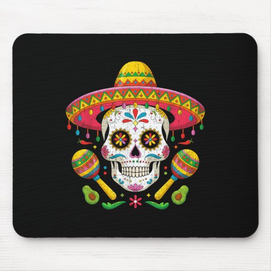 Funny Cinco De Mayo Funny Skull mit Sombrero Hat Mousepad (Vorne)