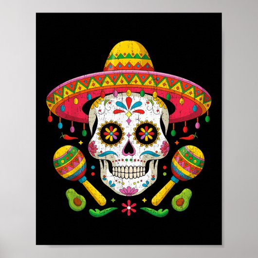 Funny Cinco De Mayo Funny Skull mit Sombrero Hat Poster (Vorne)