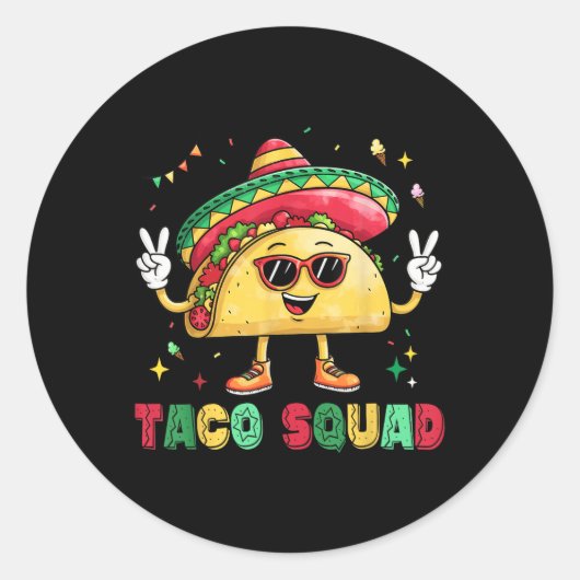 Funny Cinco De Mayo Funny Taco Squad Sombrero Hat Runder Aufkleber (Vorderseite)