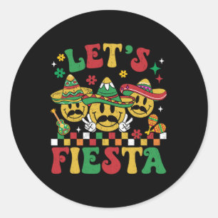 Funny Cinco De Mayo Groovy Let's Fiesta Lächeln Mä Runder Aufkleber