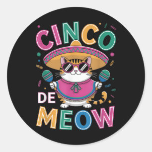 Funny Cinco de Mayo Mexican Cat with Sombrero Men Runder Aufkleber