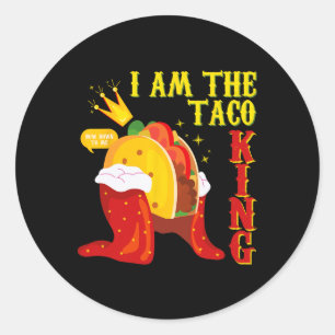 Funny Cinco De Mayo T-Shirt I Am Taco King Runder Aufkleber