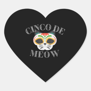 Funny Cinco De Meow Sugar Skull Cat Lover Herz-Aufkleber
