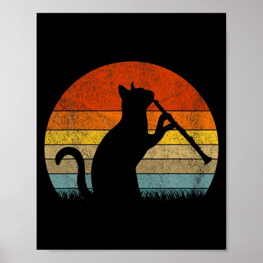 Funny Clarinet Cat Clarinet Player Musician Retro  Poster (Vorne)