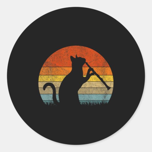 Funny Clarinet Cat Clarinet Player Musician Retro Runder Aufkleber (Vorderseite)