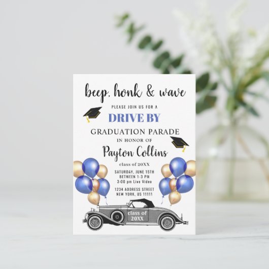 Funny Class of 2023 DRIVE BY Graduation Party Postkarte (Stehend Vorderseite)