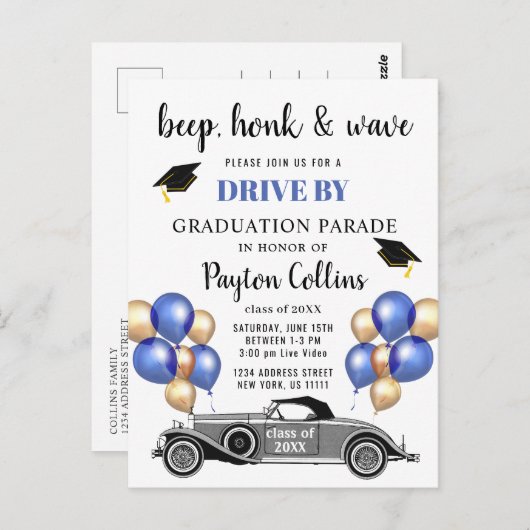 Funny Class of 2023 DRIVE BY Graduation Party Postkarte (Vorne/Hinten)