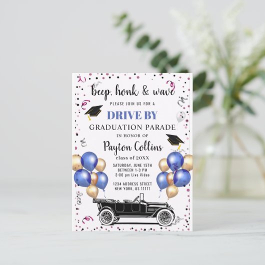 Funny Class of 2024 DRIVE BY Graduation Party Ankündigungspostkarte (Stehend Vorderseite)