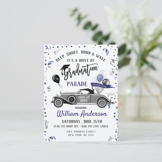 Funny Class of 2024 DRIVE BY Graduation Party Postkarte (Stehend Vorderseite)