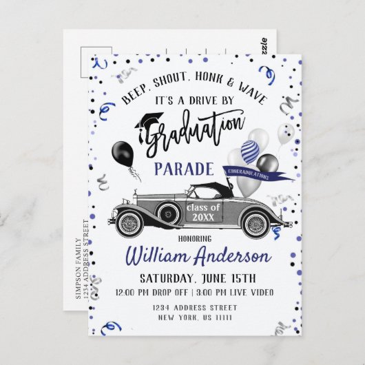 Funny Class of 2024 DRIVE BY Graduation Party Postkarte (Vorne/Hinten)