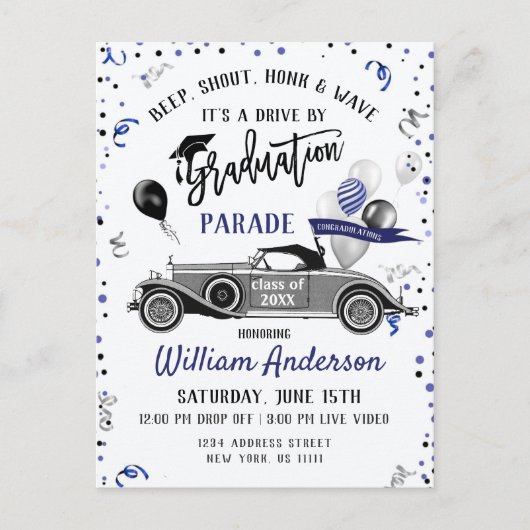 Funny Class of 2024 DRIVE BY Graduation Party Postkarte (Vorderseite)