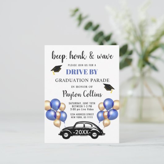 Funny Class of 2024 DRIVE BY Graduation Party Postkarte (Stehend Vorderseite)