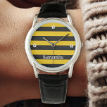 Funny Classic Bumble Bee Stripes Striptester Armbanduhr<br><div class="desc">Personalisieren Sie Ihre Welt mit unserem niedlichen Bienenstreifen-Design. Ihr Wort oder Ihr Name,  Set vor einem atemberaubenden Hintergrund,  fügt Ihrem Stil eine Touch Gewürz hinzu. Mit Zaubershirts konzipiert,  ist es eine wirklich einzigartige Kreation für Sie!</div>