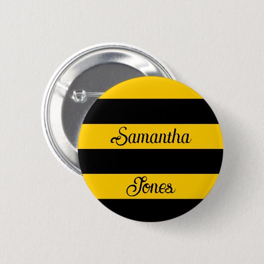 Funny Classic Bumble Bee Stripes Striptester Button (Vorne & Hinten)