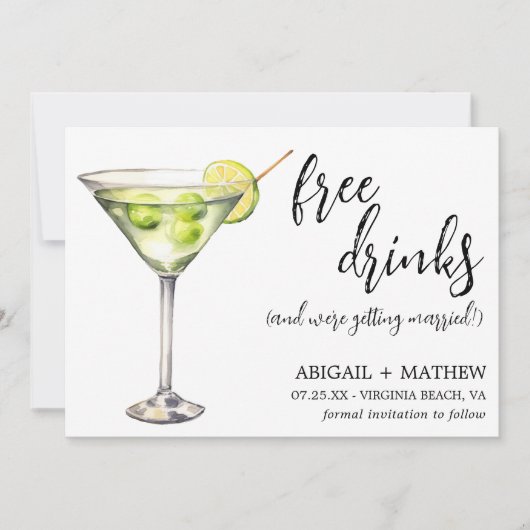 Funny Classic Martini Cocktail Foto Hochzeit Save The Date (Vorderseite)