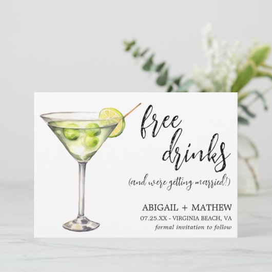 Funny Classic Martini Cocktail Foto Hochzeit Save The Date (Stehend Vorderseite)