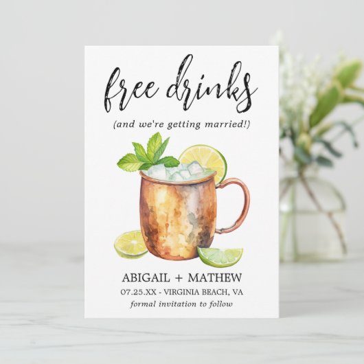 Funny Classic Moskau Mule Cocktail Foto Hochzeit Save The Date (Stehend Vorderseite)