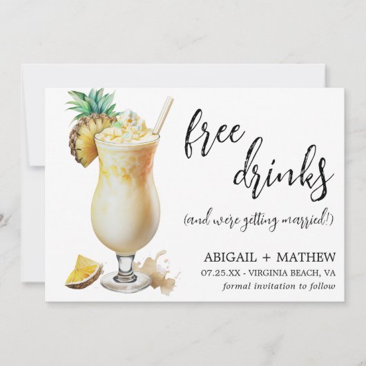 Funny Classic Pina Colada Cocktail Foto Hochzeit Save The Date (Vorderseite)