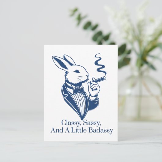 Funny Classy Rabbit Smoking Cigar Postkarte (Stehend Vorderseite)