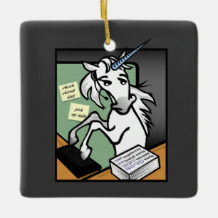 FUNNY CLERICAL UNICORN SQUARE CHRISTMAS ORNANATION KERAMIKORNAMENT