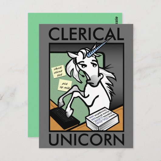 FUNNY CLERICAL UNICORN VERTICAL POSTCARD POSTKARTE (Vorne/Hinten)