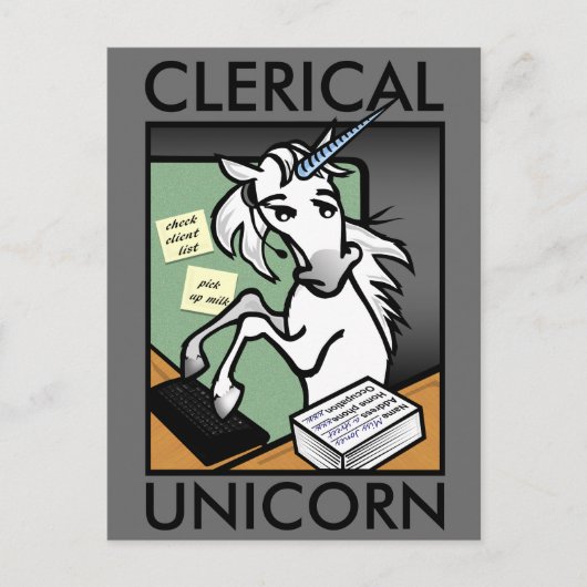 FUNNY CLERICAL UNICORN VERTICAL POSTCARD POSTKARTE (Vorderseite)