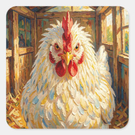 Funny Close Up of Impasto Chicken that looks Mad Quadratischer Aufkleber
