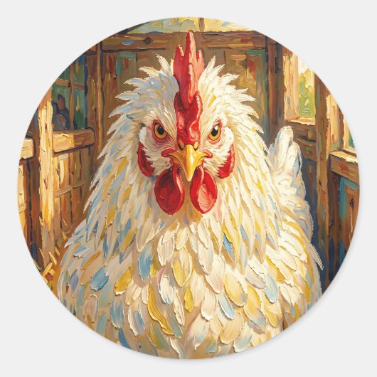 Funny Close Up of Impasto Chicken that looks Mad Runder Aufkleber (Vorderseite)
