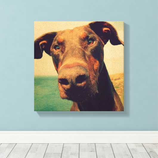 Funny Closeup of a Natural Doberman Dog Leinwanddruck (Insitu (Holzboden))